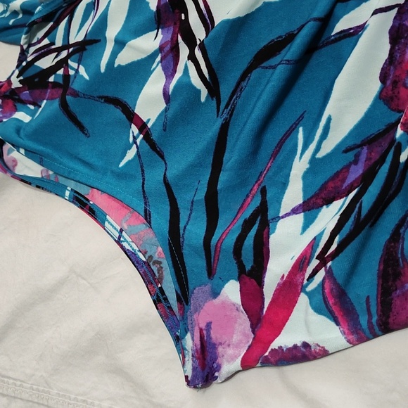 Catherines Maxi Dress Size 1X P Blue & Pink Floral Twist Tie Tropical Print - Picture 10 of 14